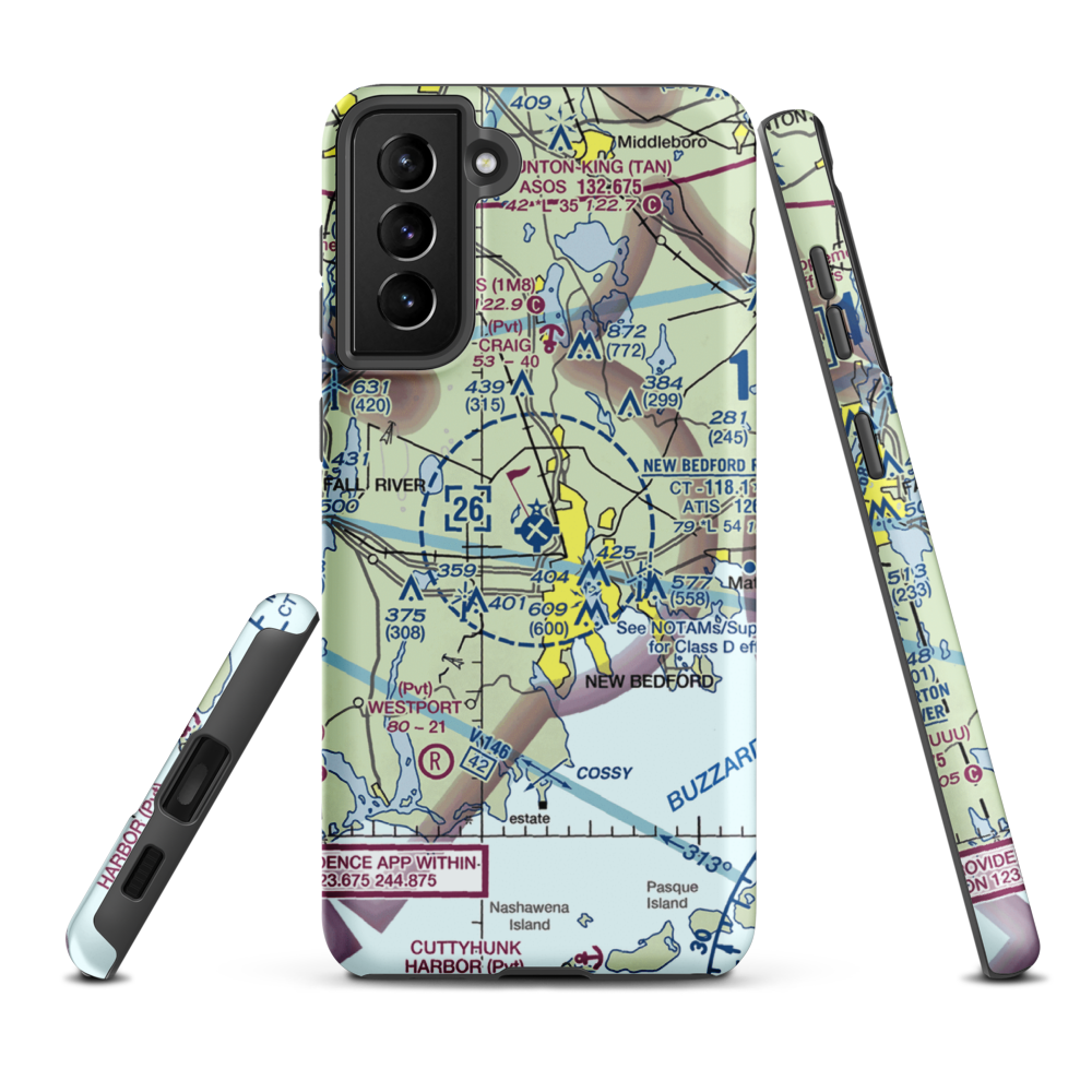 New Bedford Regional Airport (EWB) VFR Sectional Samsung Phone Case Samsung Galaxy S21 Plus model shown