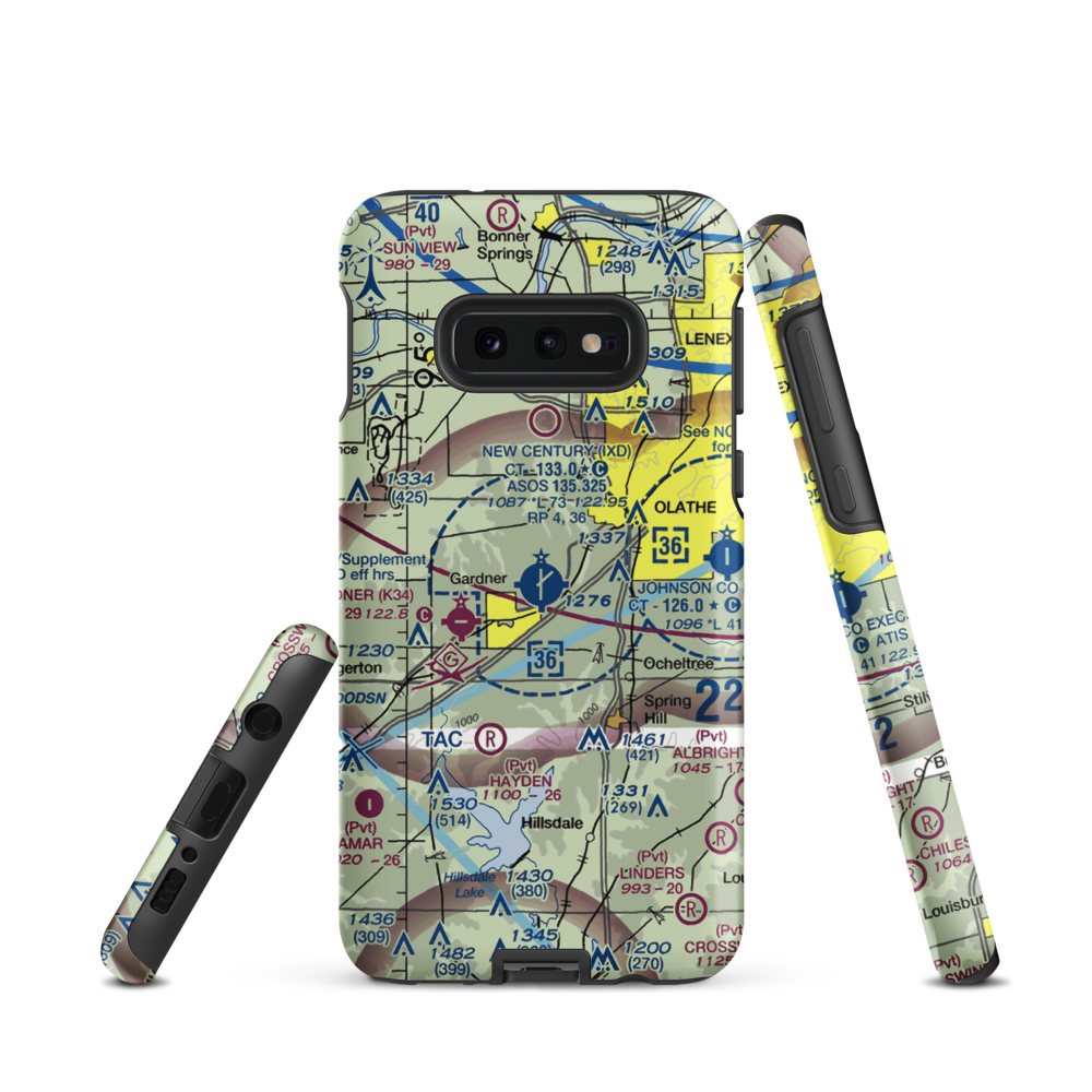 New Century Aircenter Airport (IXD) VFR Sectional Samsung Phone Case Samsung Galaxy S10e model shown