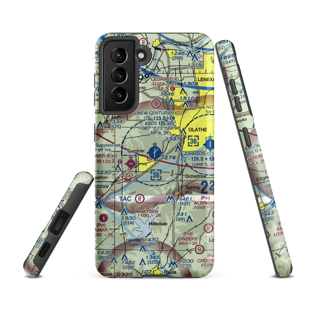 New Century Aircenter Airport (IXD) VFR Sectional Samsung Phone Case Samsung Galaxy S21 FE model shown