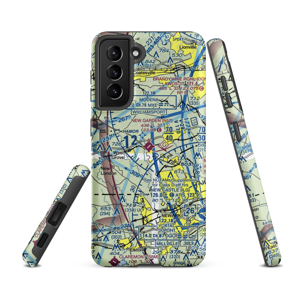 New Garden Airport (N57) VFR Sectional Samsung Phone Case Samsung Galaxy S21 FE model shown