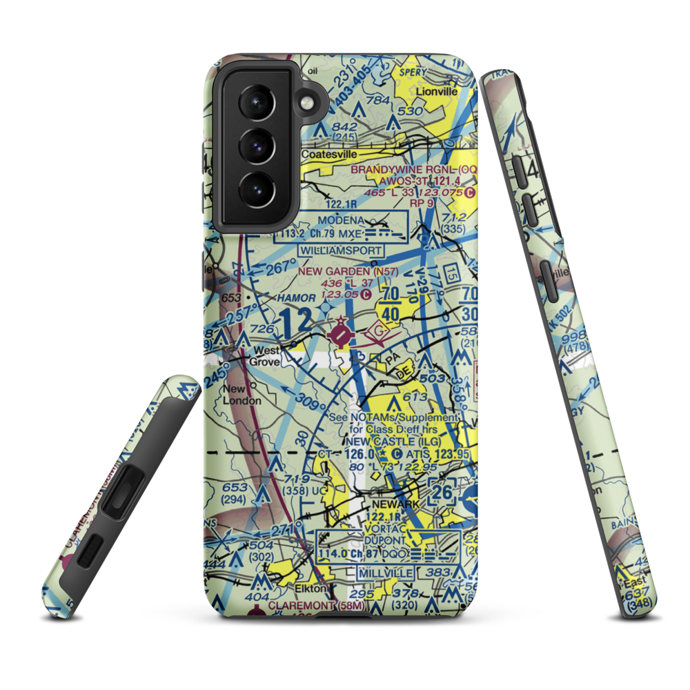 New Garden Airport (N57) VFR Sectional Samsung Phone Case Samsung Galaxy S21 Plus model shown