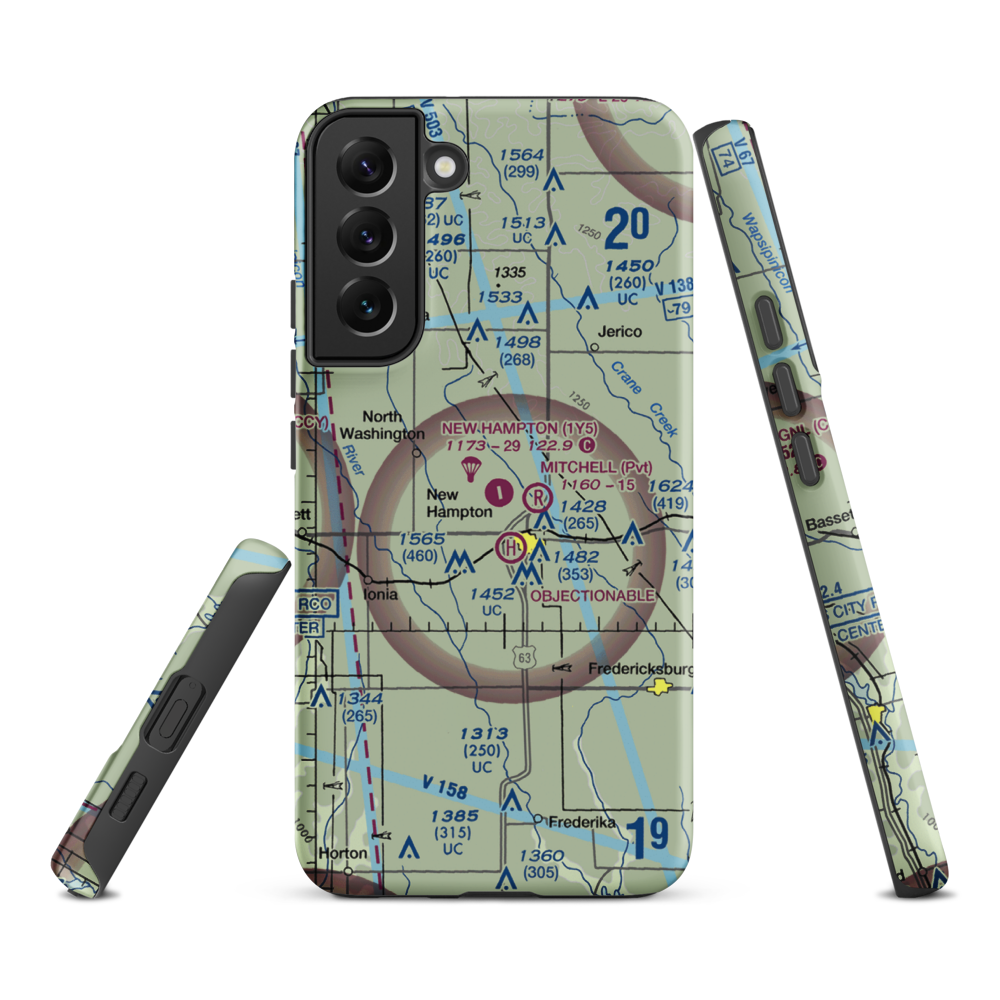 New Hampton Municipal Airport (1Y5) VFR Sectional Samsung Phone Case Samsung Galaxy S22 Plus model shown