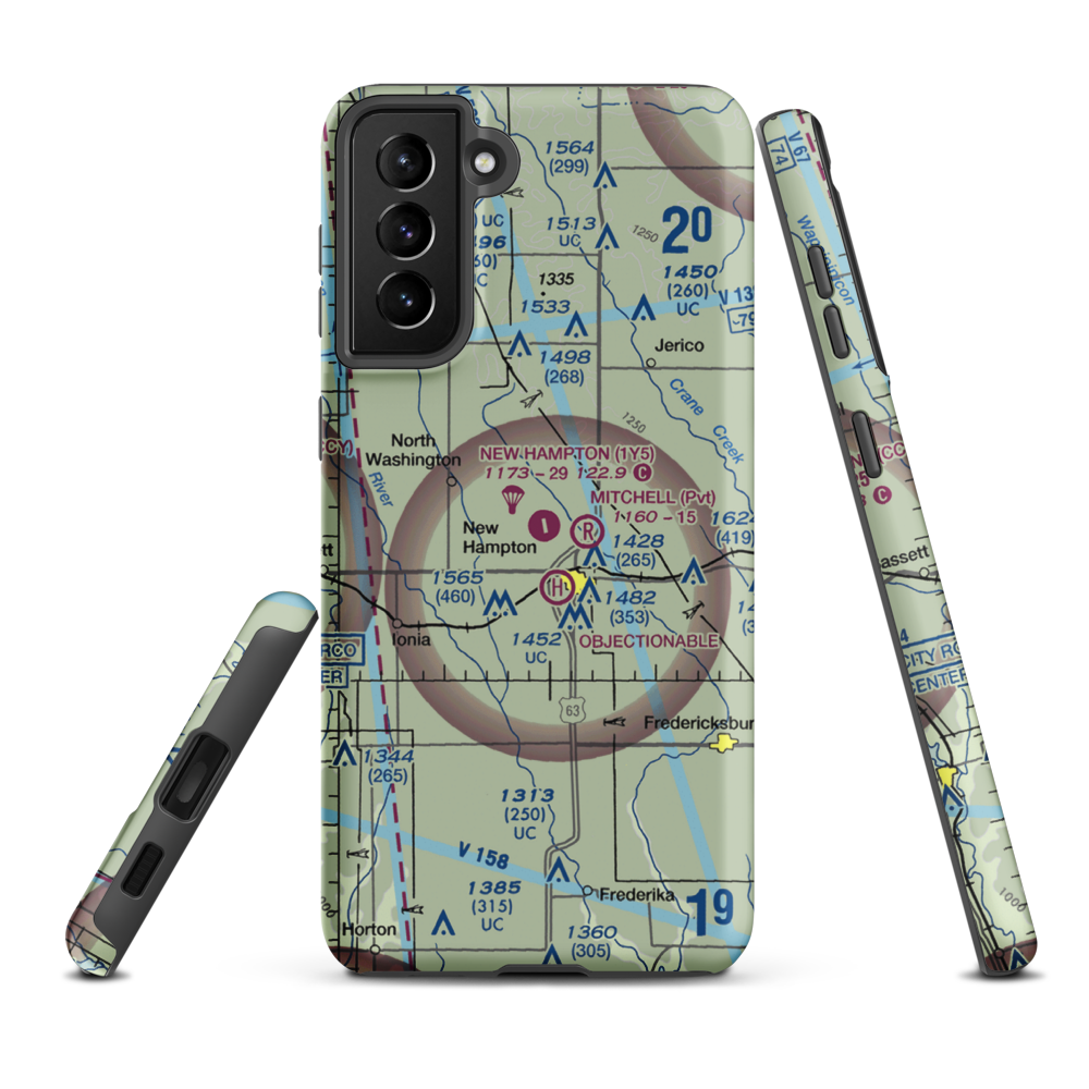 New Hampton Municipal Airport (1Y5) VFR Sectional Samsung Phone Case Samsung Galaxy S21 Plus model shown