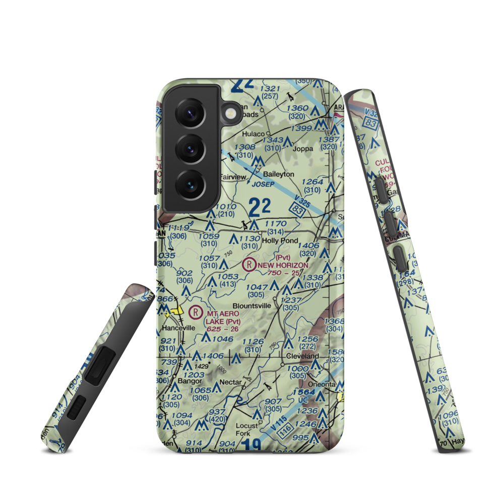 New Horizon Airport (AL29) VFR Sectional Samsung Phone Case Samsung Galaxy S22 model shown
