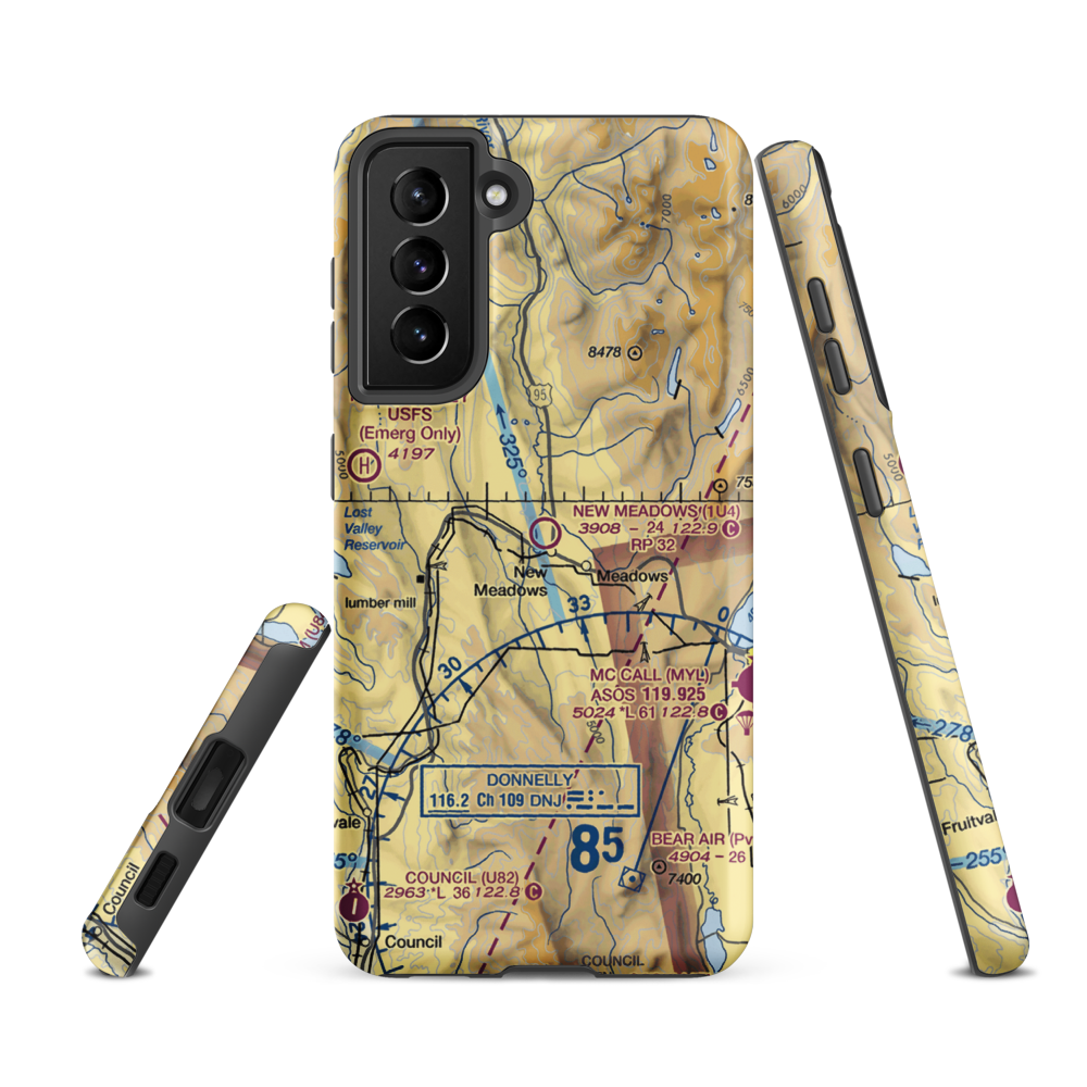 New Meadows Airport (1U4) VFR Sectional Samsung Phone Case Samsung Galaxy S21 FE model shown