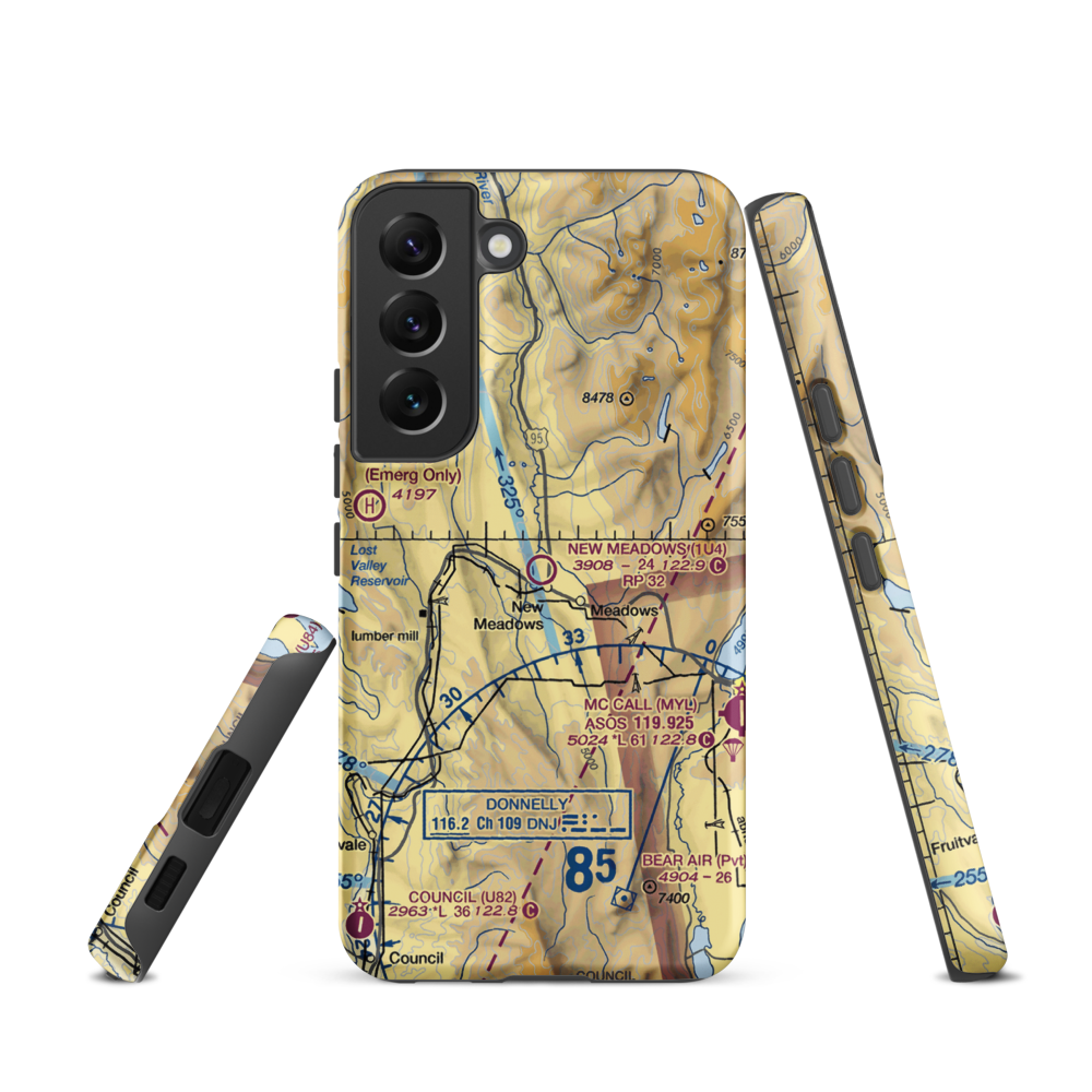 New Meadows Airport (1U4) VFR Sectional Samsung Phone Case Samsung Galaxy S22 model shown