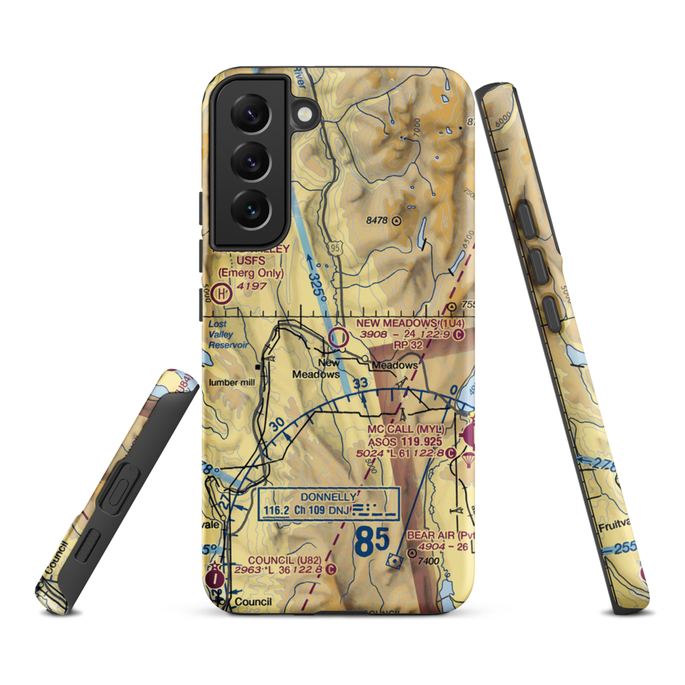 New Meadows Airport (1U4) VFR Sectional Samsung Phone Case Samsung Galaxy S22 Plus model shown