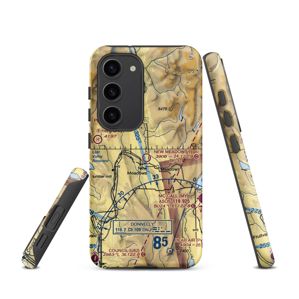 New Meadows Airport (1U4) VFR Sectional Samsung Phone Case Samsung Galaxy S23 model shown