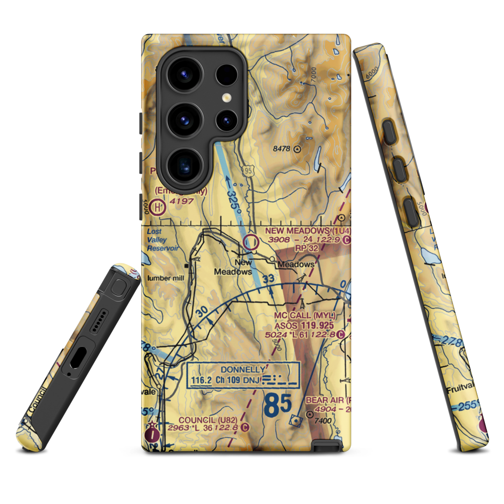 New Meadows Airport (1U4) VFR Sectional Samsung Phone Case Samsung Galaxy S24 Ultra model shown