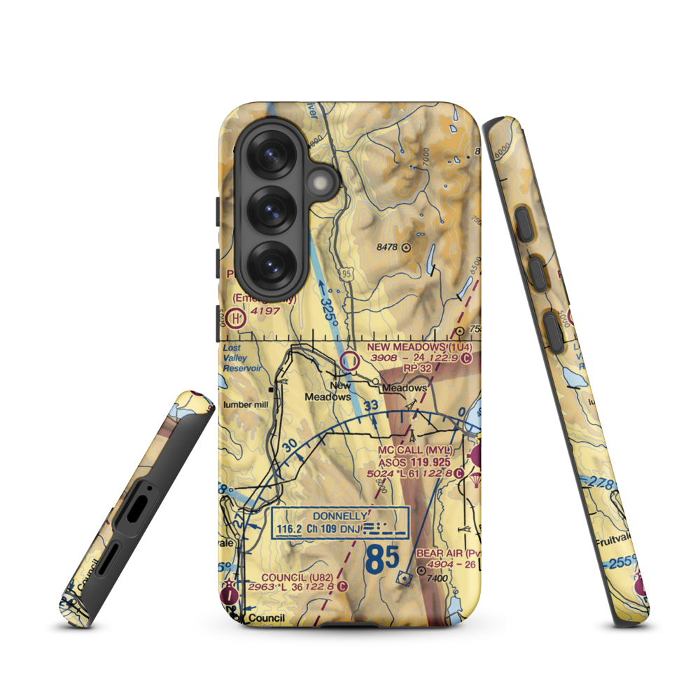 New Meadows Airport (1U4) VFR Sectional Samsung Phone Case Samsung Galaxy S25 model shown