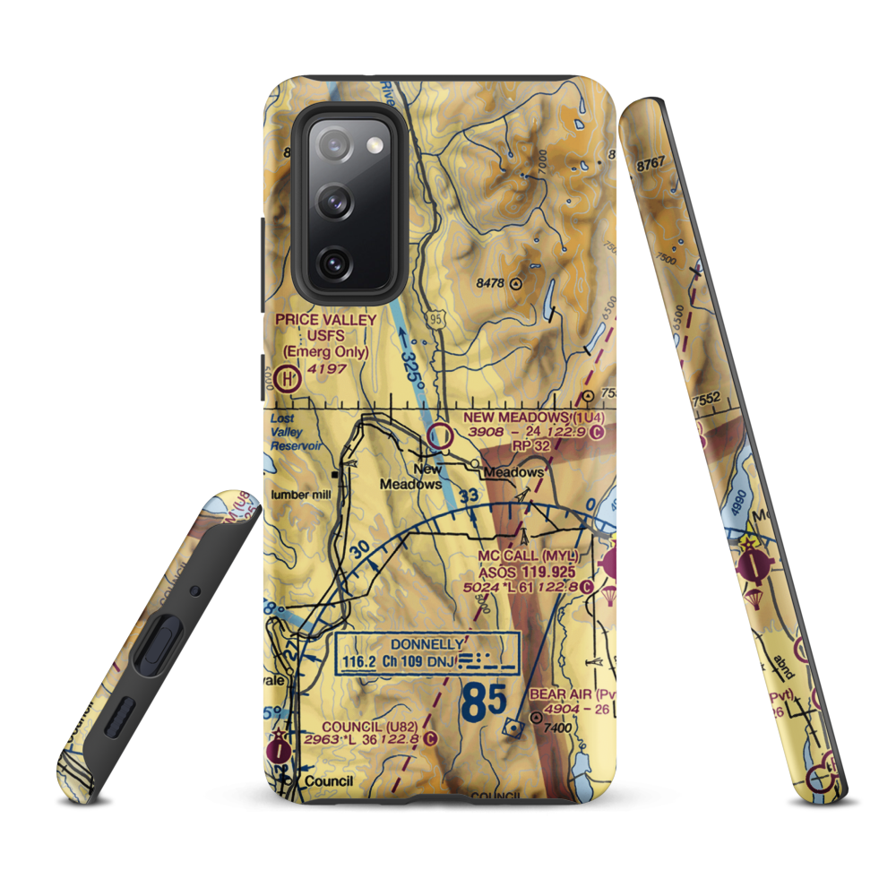 New Meadows Airport (1U4) VFR Sectional Samsung Phone Case Samsung Galaxy S20 FE model shown