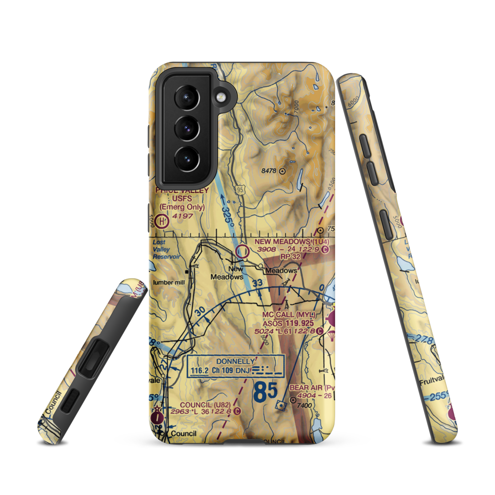 New Meadows Airport (1U4) VFR Sectional Samsung Phone Case Samsung Galaxy S21 model shown