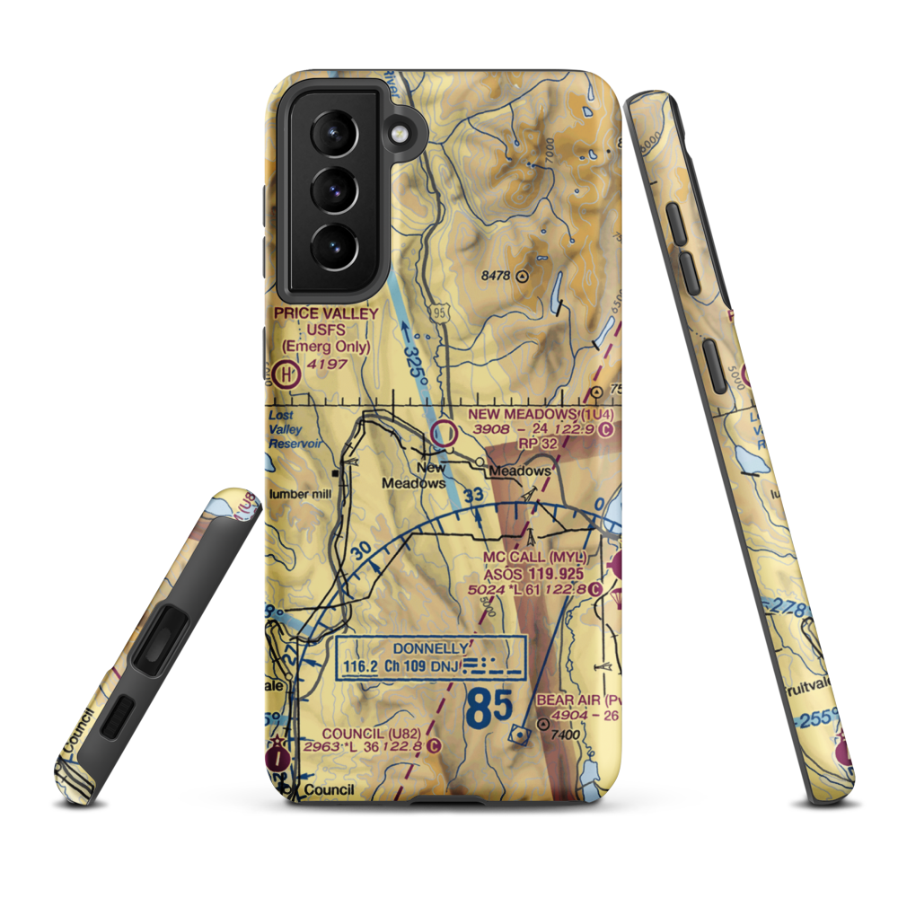 New Meadows Airport (1U4) VFR Sectional Samsung Phone Case Samsung Galaxy S21 Plus model shown
