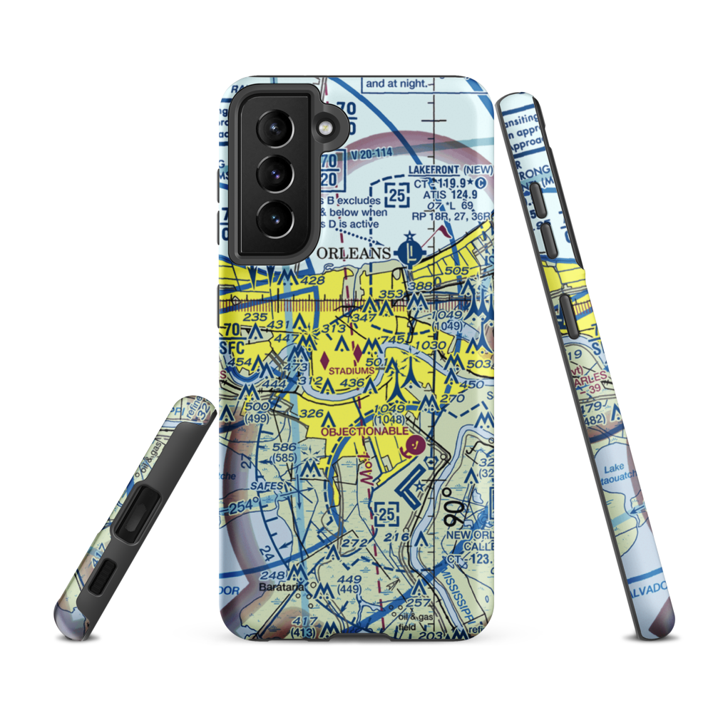 New Orleans Downtown Heliport (7N0) VFR Sectional Samsung Phone Case Samsung Galaxy S21 FE model shown