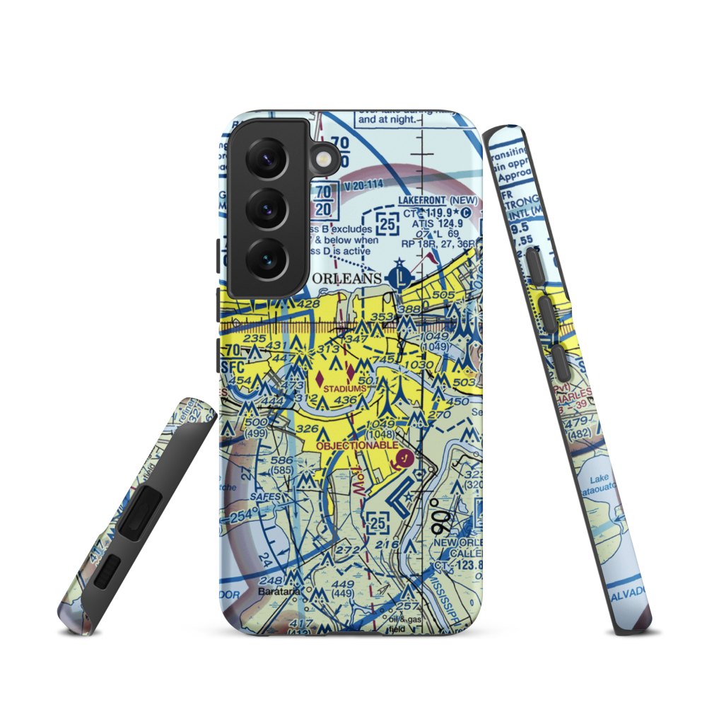 New Orleans Downtown Heliport (7N0) VFR Sectional Samsung Phone Case Samsung Galaxy S22 model shown