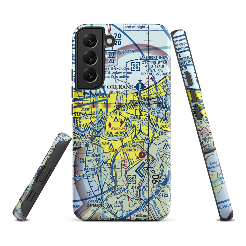 New Orleans Downtown Heliport (7N0) VFR Sectional Samsung Phone Case Samsung Galaxy S22 Plus model shown