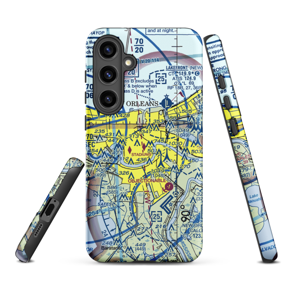New Orleans Downtown Heliport (7N0) VFR Sectional Samsung Phone Case Samsung Galaxy S24 Plus model shown