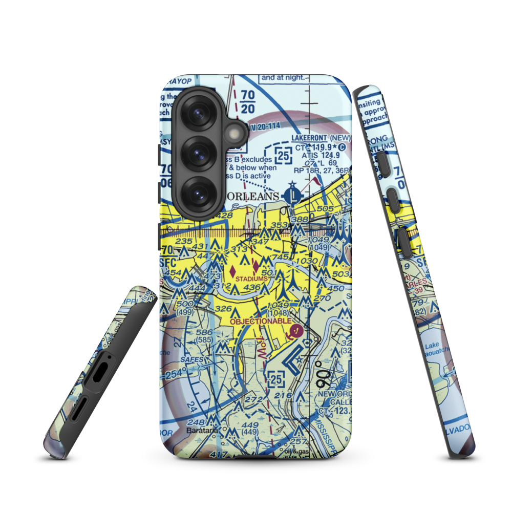 New Orleans Downtown Heliport (7N0) VFR Sectional Samsung Phone Case Samsung Galaxy S25 model shown