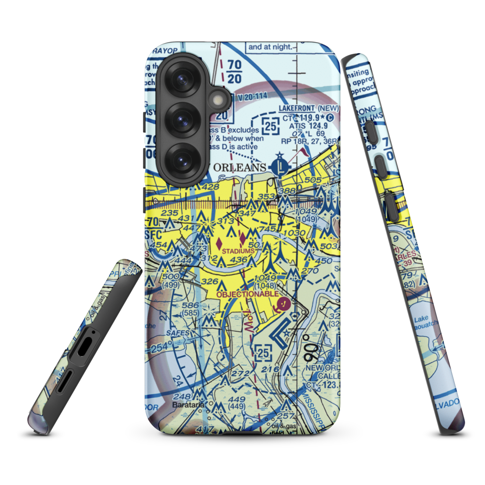 New Orleans Downtown Heliport (7N0) VFR Sectional Samsung Phone Case Samsung Galaxy S25 Plus model shown