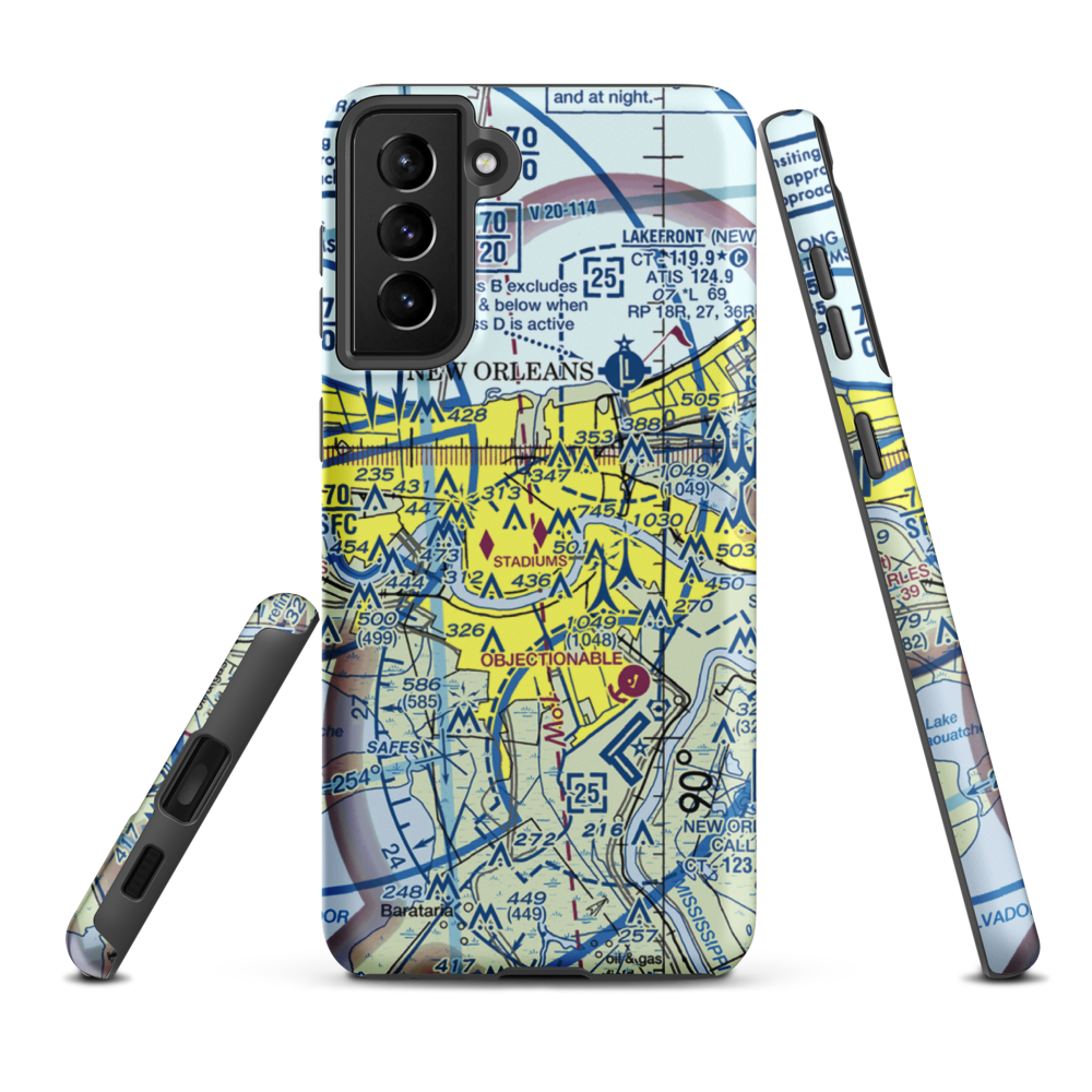 New Orleans Downtown Heliport (7N0) VFR Sectional Samsung Phone Case Samsung Galaxy S21 FE model shown