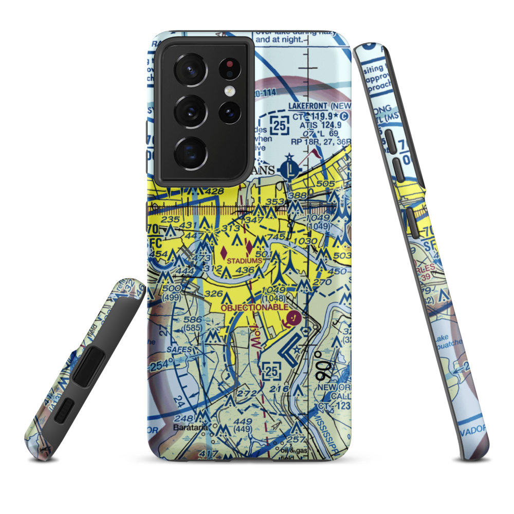 New Orleans Downtown Heliport (7N0) VFR Sectional Samsung Phone Case Samsung Galaxy S21 Plus model shown
