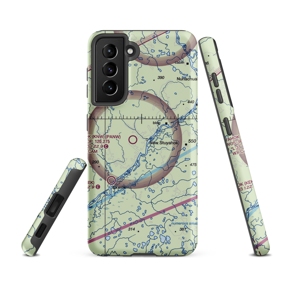 New Stuyahok Airport (KNW) VFR Sectional Samsung Phone Case Samsung Galaxy S21 FE model shown