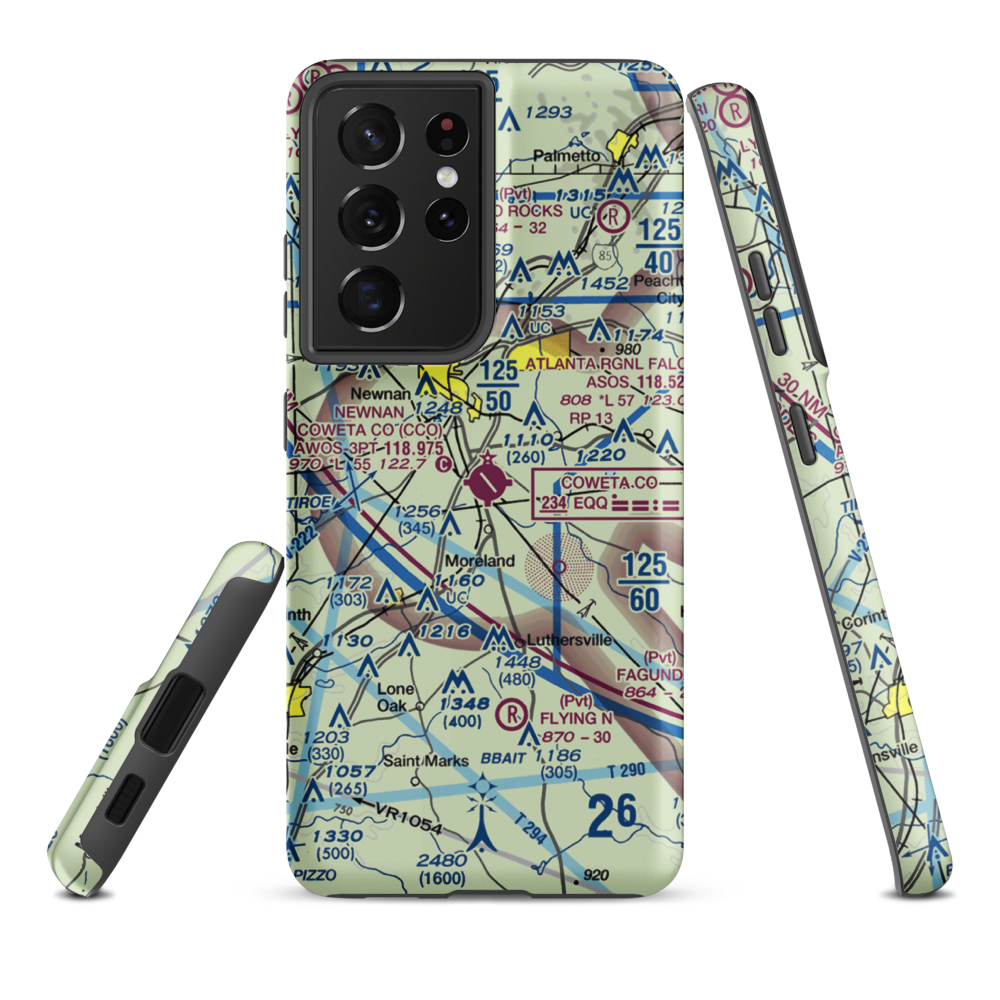 Newnan Coweta County Airport (CCO) VFR Sectional Samsung Phone Case Samsung Galaxy S21 Plus model shown