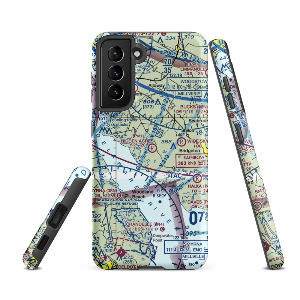 Newport Meadows Seaplane Base (NJ07) VFR Sectional Samsung Phone Case Samsung Galaxy S21 FE model shown