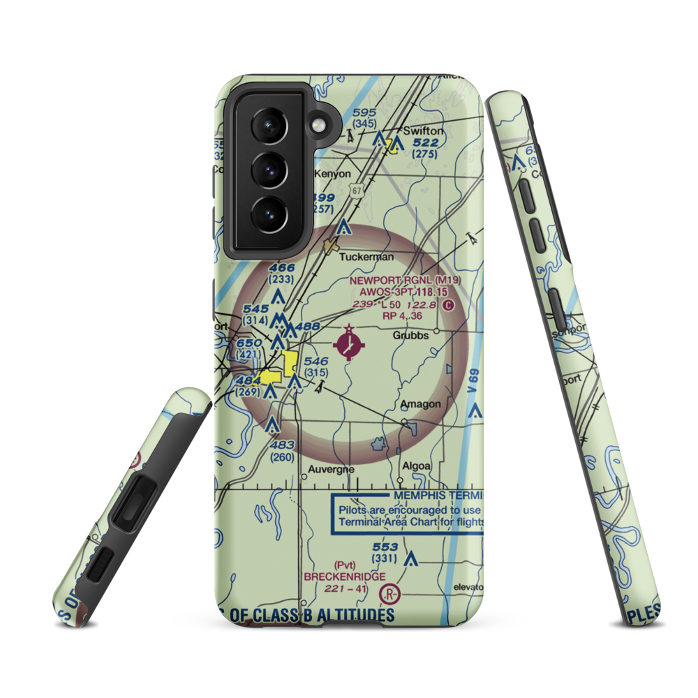 Newport Regional Airport (M19) VFR Sectional Samsung Phone Case Samsung Galaxy S21 FE model shown