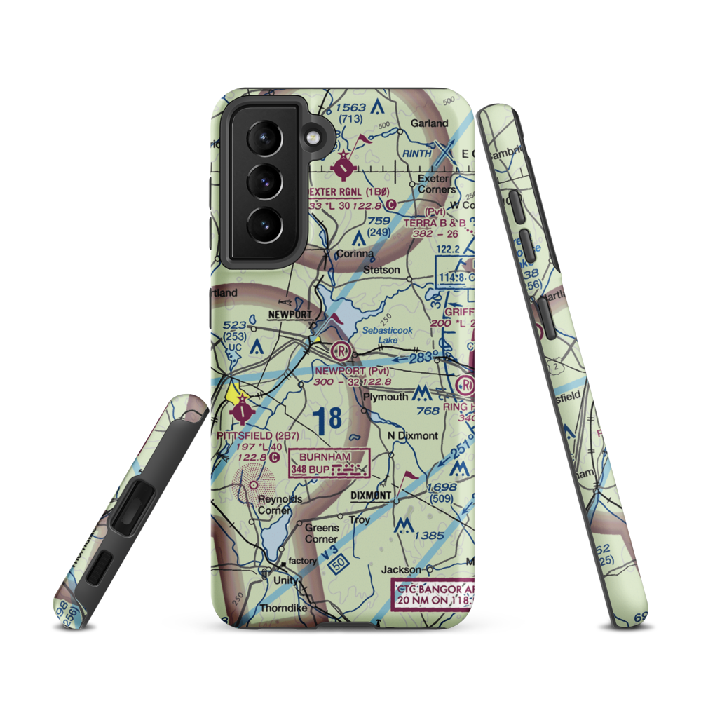 Newport Sky Park Airport (ME68) VFR Sectional Samsung Phone Case Samsung Galaxy S21 model shown