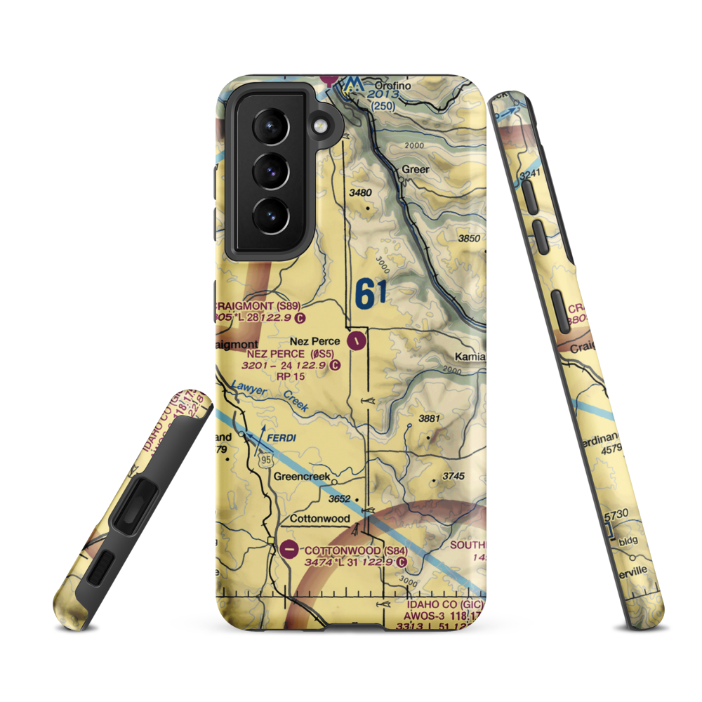 Nez Perce Municipal Airport (0S5) VFR Sectional Samsung Phone Case Samsung Galaxy S21 FE model shown