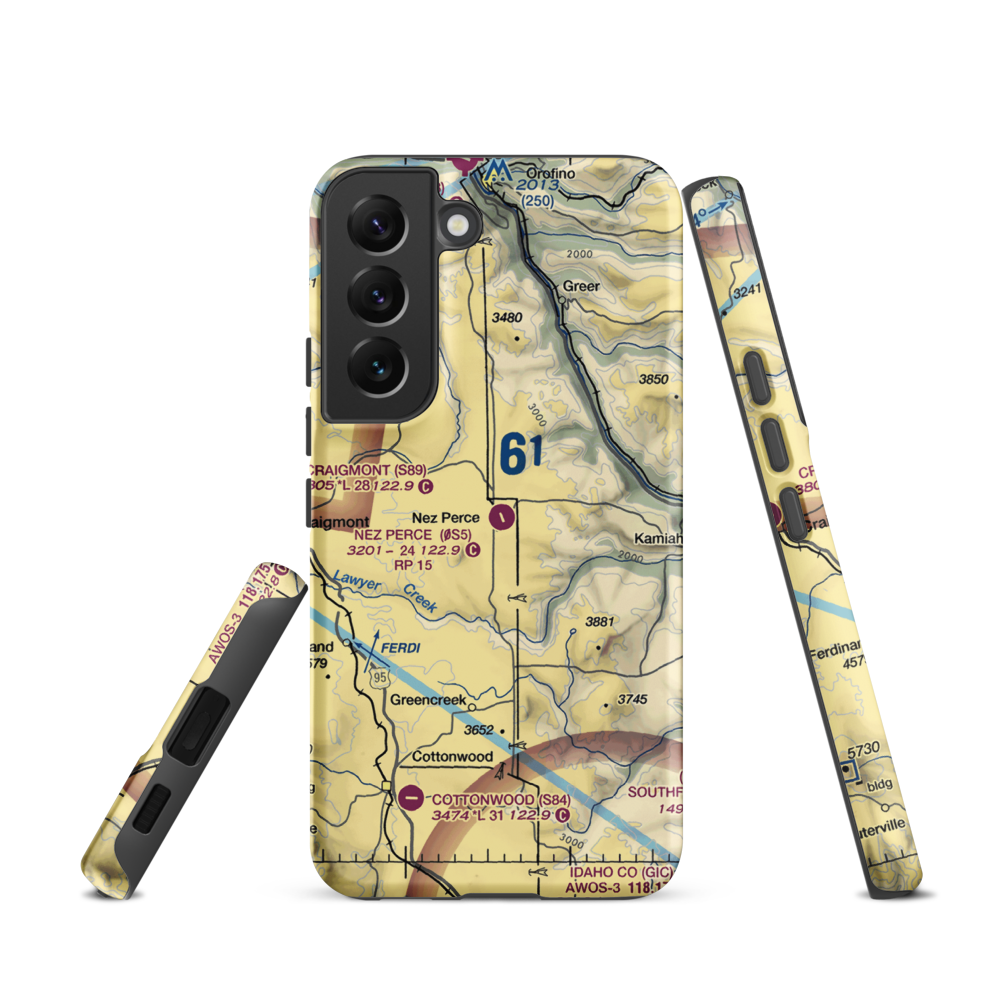 Nez Perce Municipal Airport (0S5) VFR Sectional Samsung Phone Case Samsung Galaxy S22 model shown