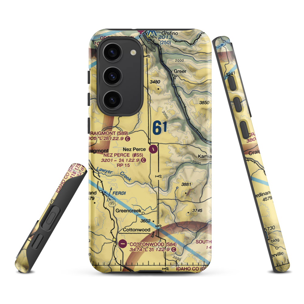 Nez Perce Municipal Airport (0S5) VFR Sectional Samsung Phone Case Samsung Galaxy S23 Plus model shown