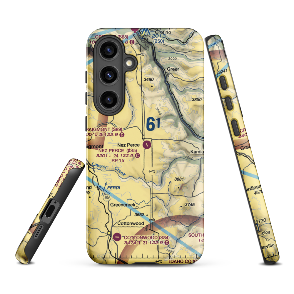 Nez Perce Municipal Airport (0S5) VFR Sectional Samsung Phone Case Samsung Galaxy S24 Plus model shown
