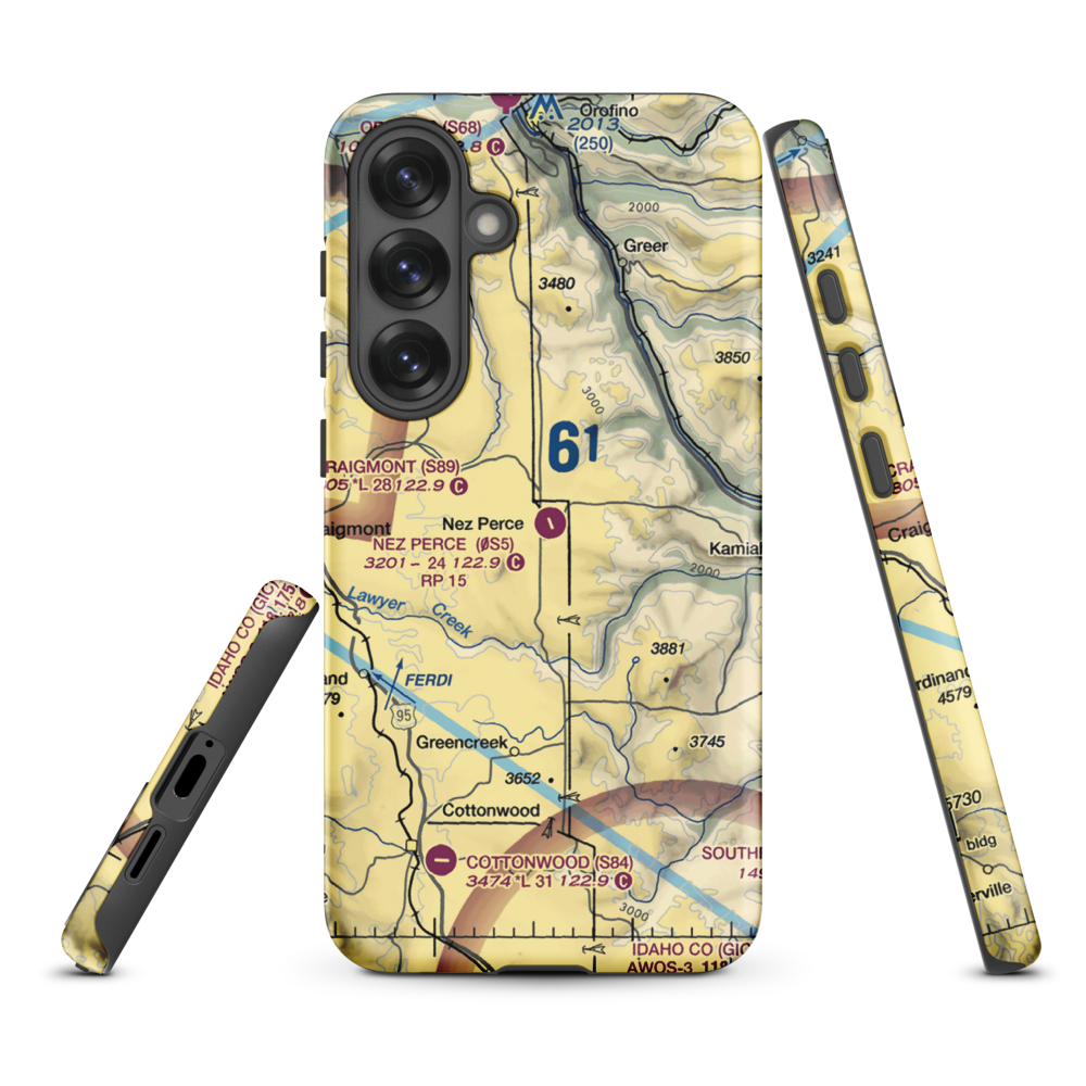 Nez Perce Municipal Airport (0S5) VFR Sectional Samsung Phone Case Samsung Galaxy S25 Plus model shown