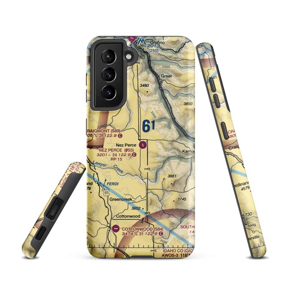 Nez Perce Municipal Airport (0S5) VFR Sectional Samsung Phone Case Samsung Galaxy S21 model shown