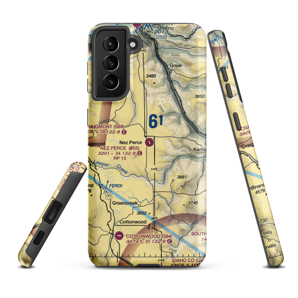 Nez Perce Municipal Airport (0S5) VFR Sectional Samsung Phone Case Samsung Galaxy S21 FE model shown