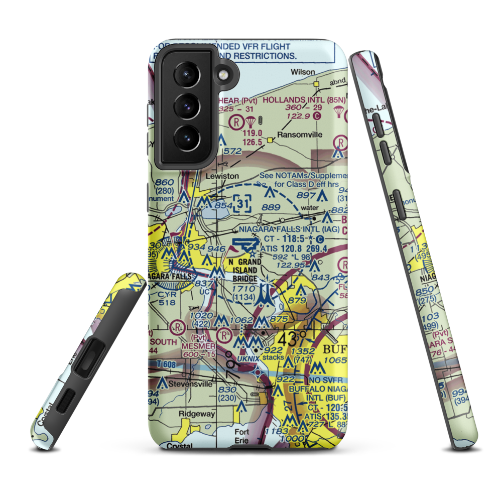 Niagara Falls International Airport (IAG) VFR Sectional Samsung Phone Case Samsung Galaxy S21 Plus model shown