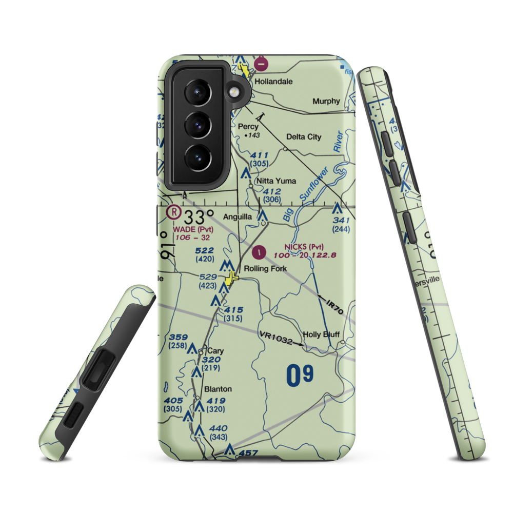 Nick's Flying Service Inc Airport (04MS) VFR Sectional Samsung Phone Case Samsung Galaxy S21 FE model shown