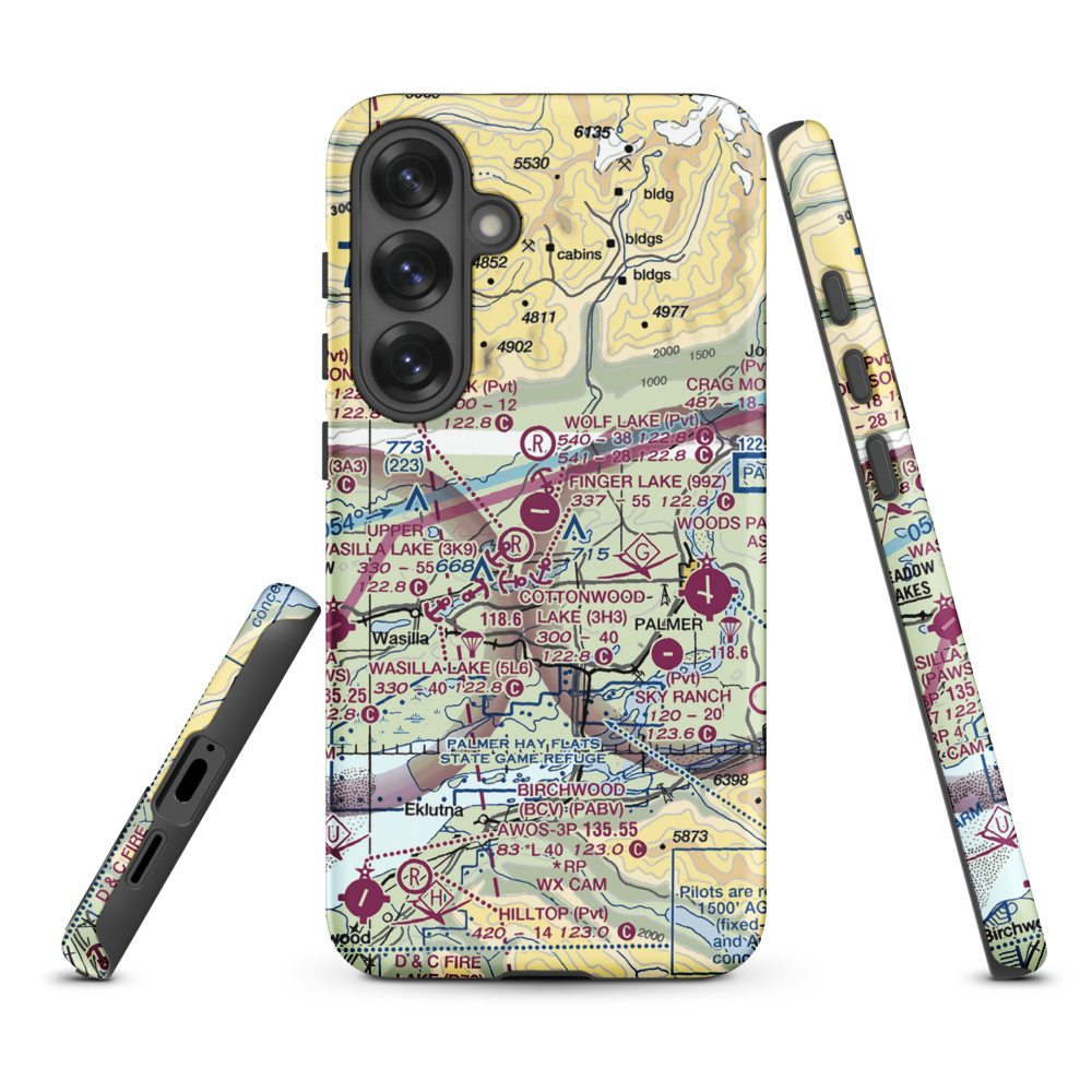 Niklason Lake Estates Airport (3AK2) VFR Sectional Samsung Phone Case Samsung Galaxy S25 Plus model shown