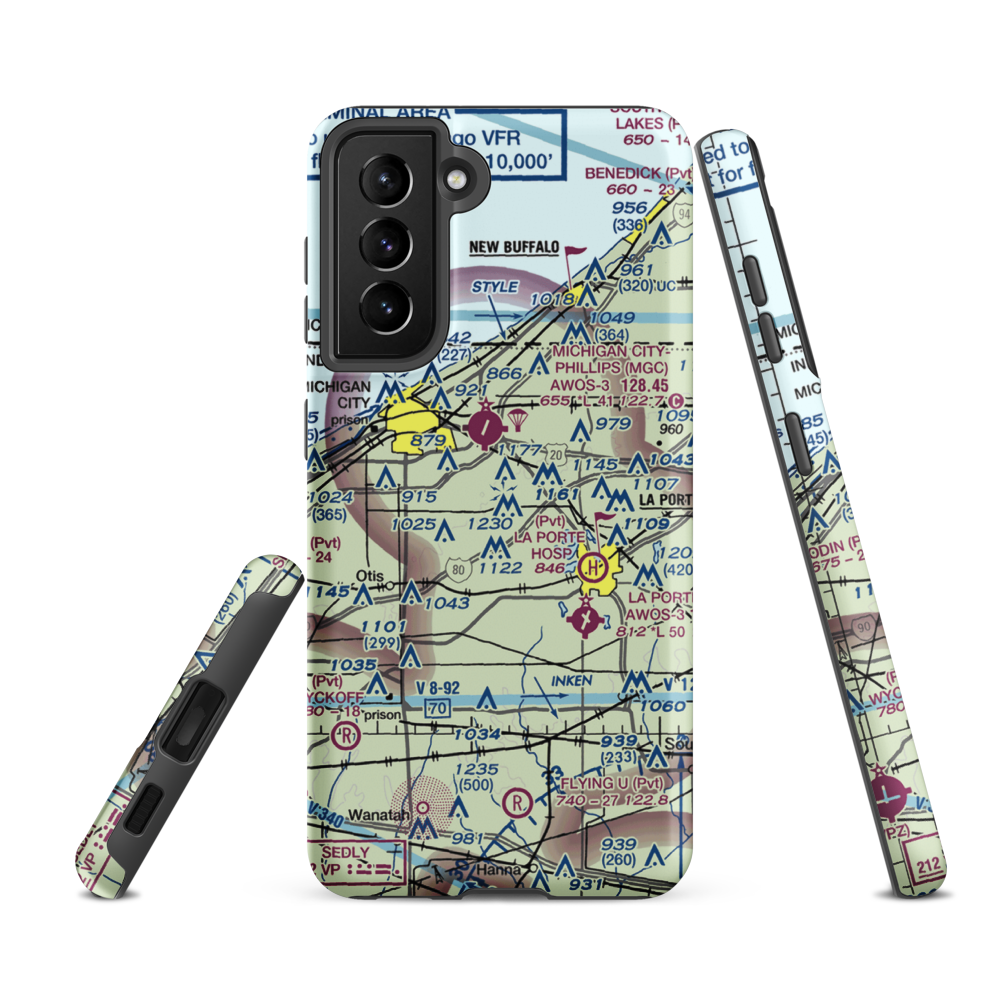 Norm's Airport (29II) VFR Sectional Samsung Phone Case Samsung Galaxy S21 FE model shown