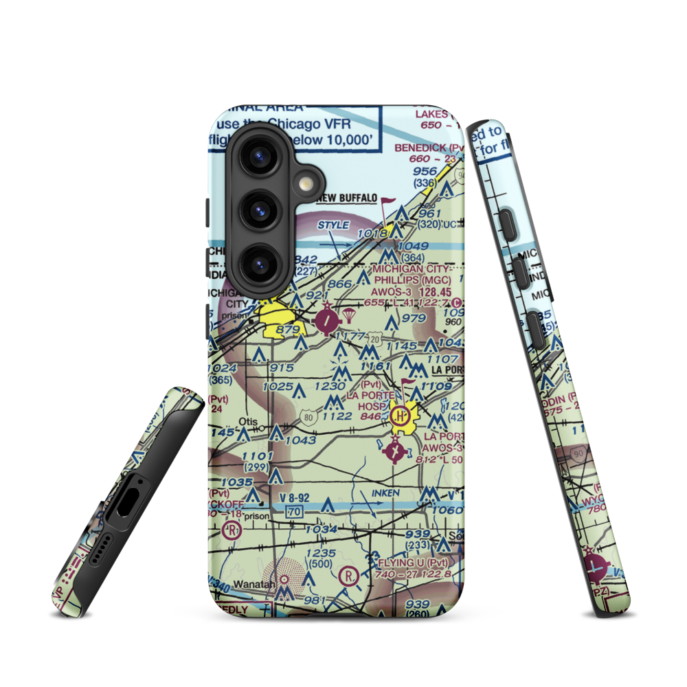 Norm's Airport (29II) VFR Sectional Samsung Phone Case Samsung Galaxy S24 model shown