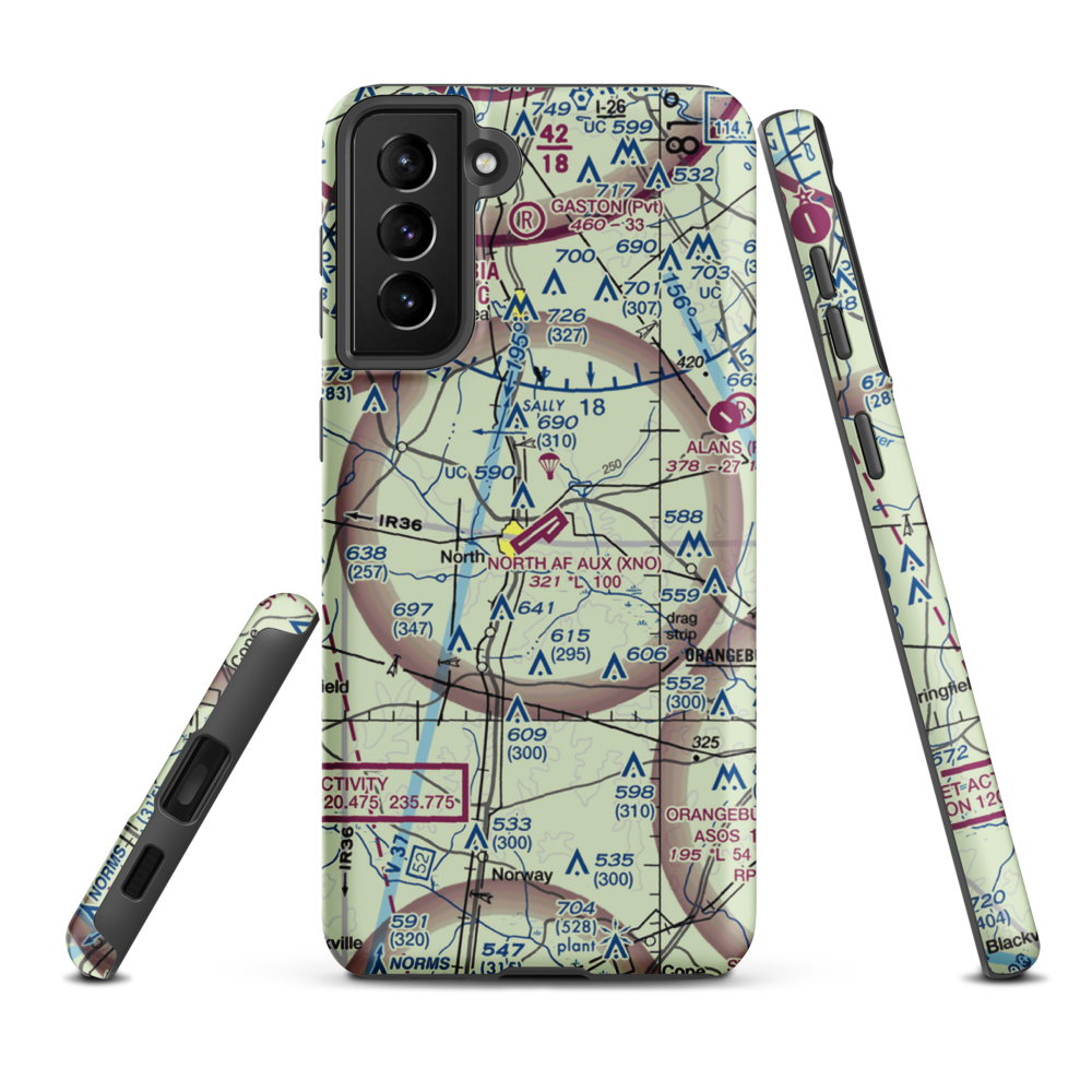 North Air Force Auxillary Airfield (XNO) VFR Sectional Samsung Phone Case Samsung Galaxy S21 Plus model shown