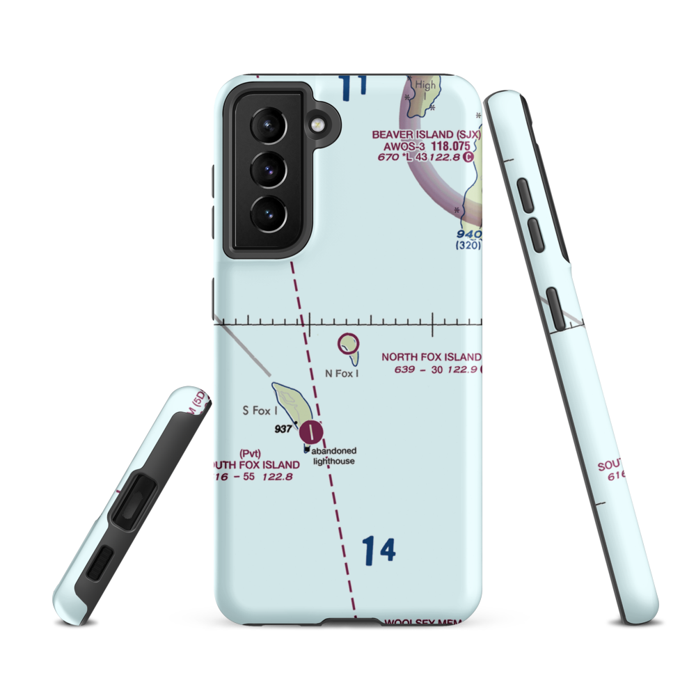 North Fox Island Airport (6Y3) VFR Sectional Samsung Phone Case Samsung Galaxy S21 FE model shown