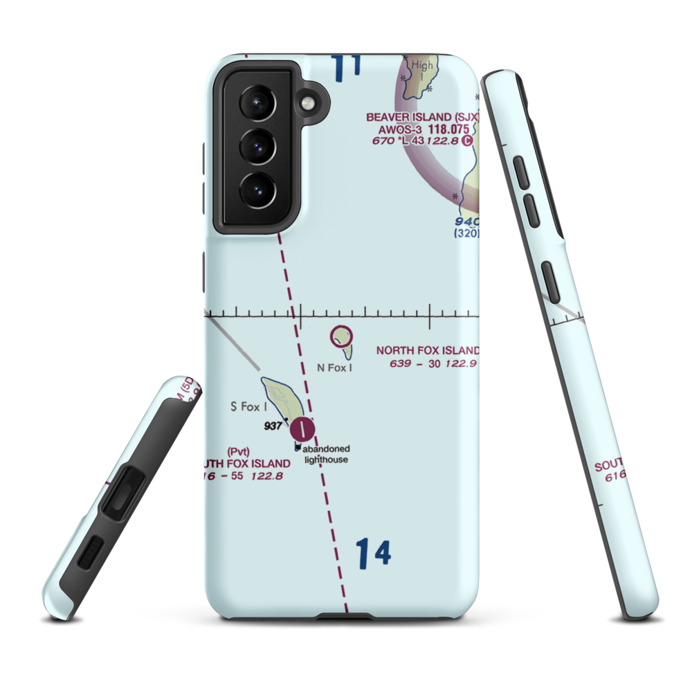 North Fox Island Airport (6Y3) VFR Sectional Samsung Phone Case Samsung Galaxy S21 Plus model shown