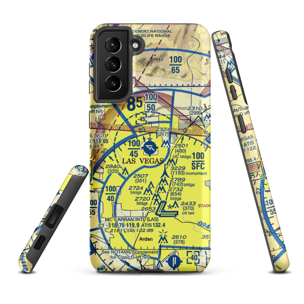 North Las Vegas Airport (VGT) VFR Sectional Samsung Phone Case Samsung Galaxy S21 Plus model shown