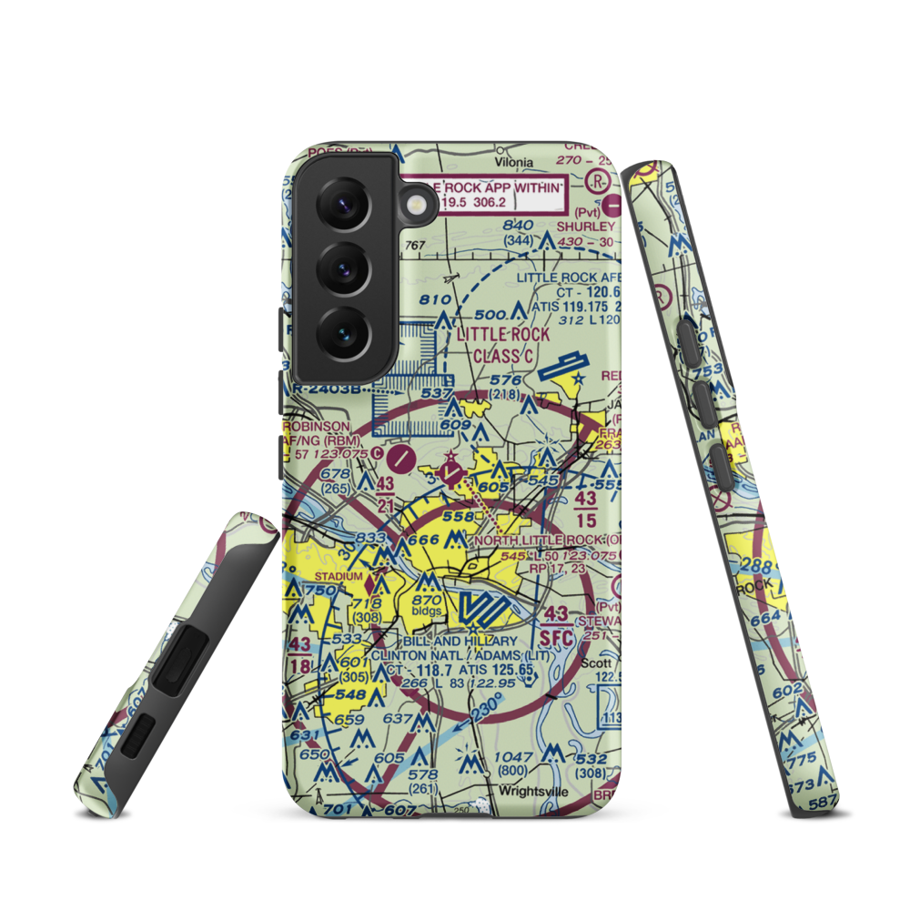 North Little Rock Municipal Airport (ORK) VFR Sectional Samsung Phone Case Samsung Galaxy S22 model shown