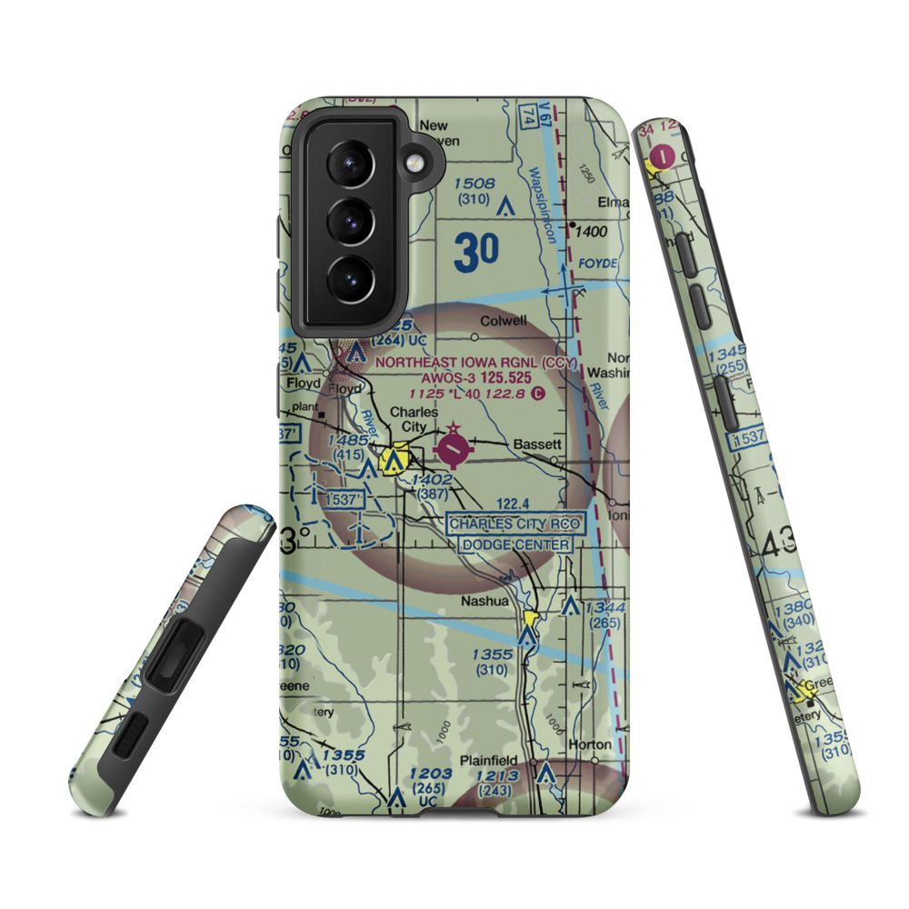 Northeast Iowa Regional Airport (CCY) VFR Sectional Samsung Phone Case Samsung Galaxy S21 FE model shown