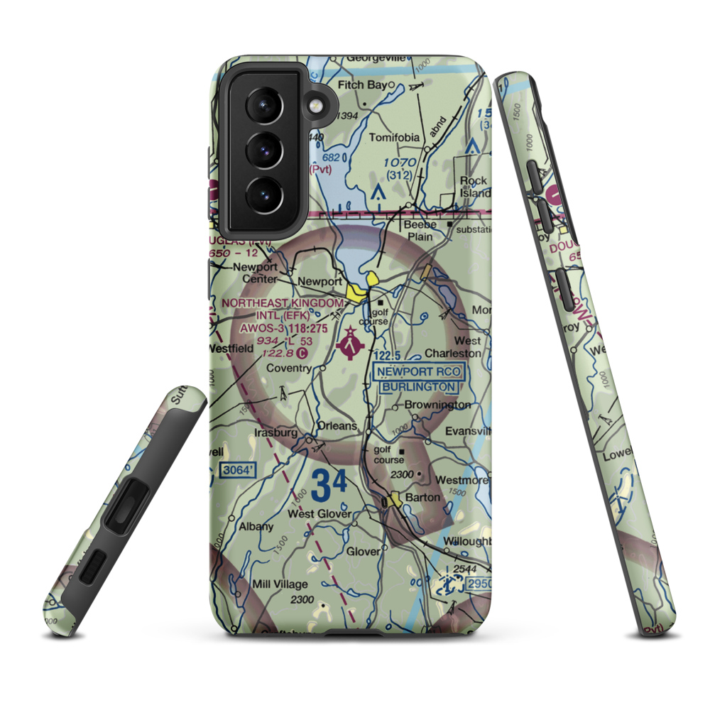 Northeast Kingdom International Airport (EFK) VFR Sectional Samsung Phone Case Samsung Galaxy S21 Plus model shown