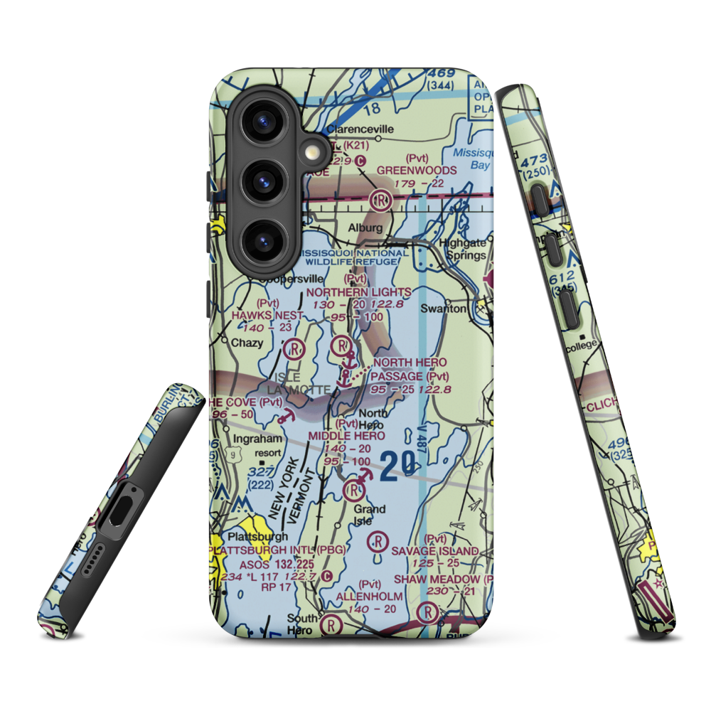 Northern Lights Seaplane Base (2VT2) VFR Sectional Samsung Phone Case Samsung Galaxy S24 Plus model shown